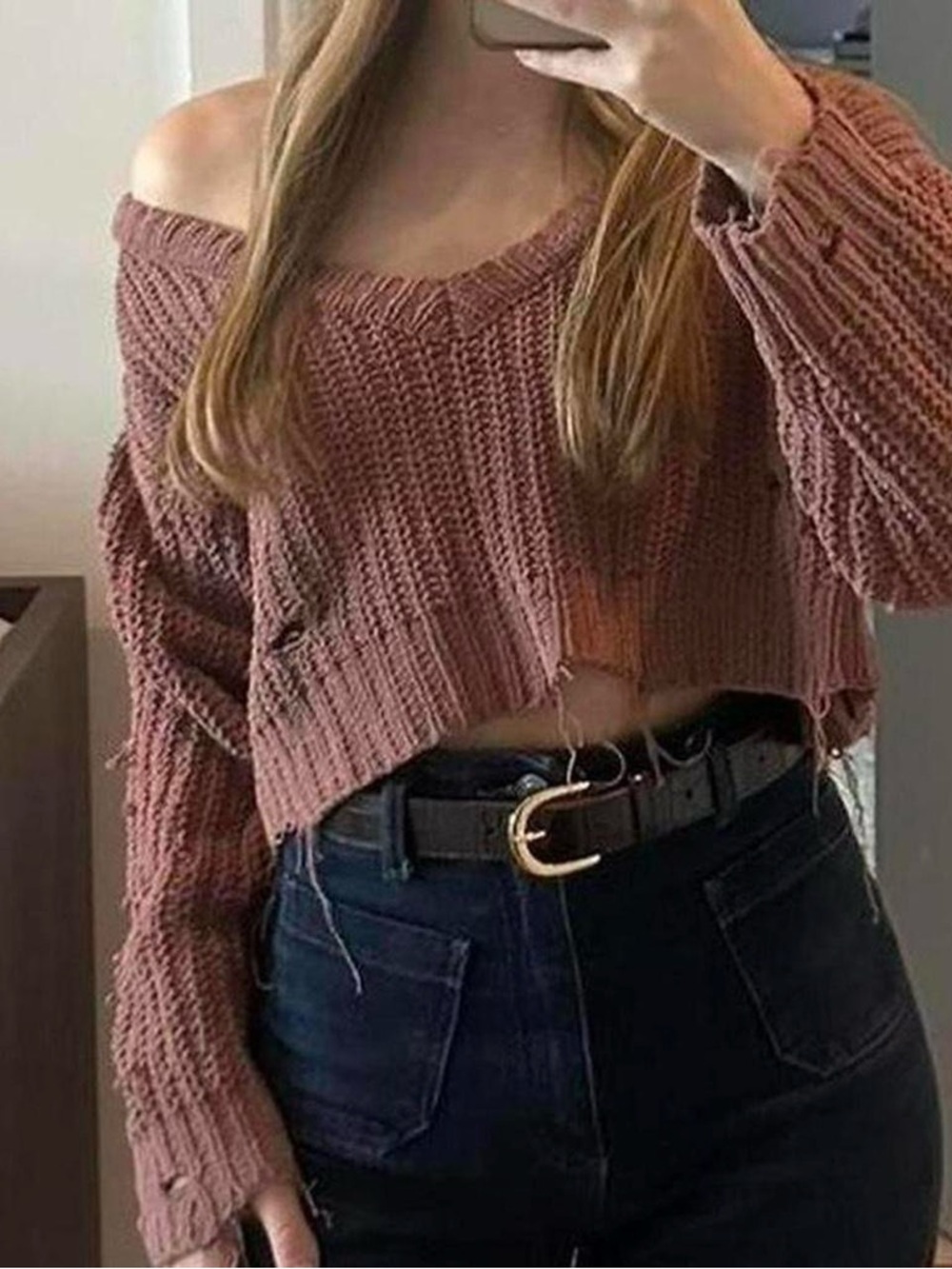Forever 21 cropped off-shoulder knit sweater